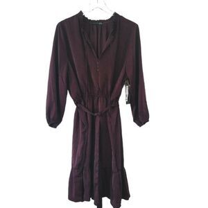Black Tape‎ Dress Size 1X Plum Purple Long Sleeve Ruffle Hem Belt Boho Cottage
